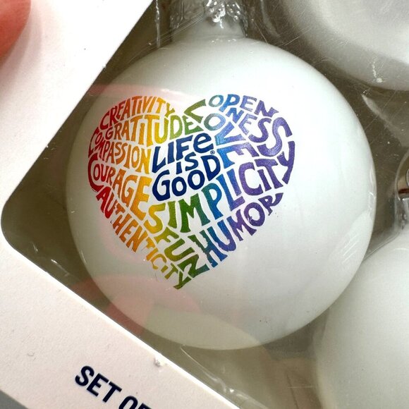 LIFE IS GOOD Set of 4 Decorative Glass Christmas Tree Ornaments 4 pack large si - Picture 6 of 8